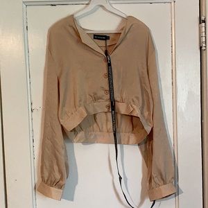 Satin Long Sleeve Cropped Shirt